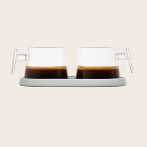 Pure Over 2 Glass Espresso Cups 3.5 oz with Tray